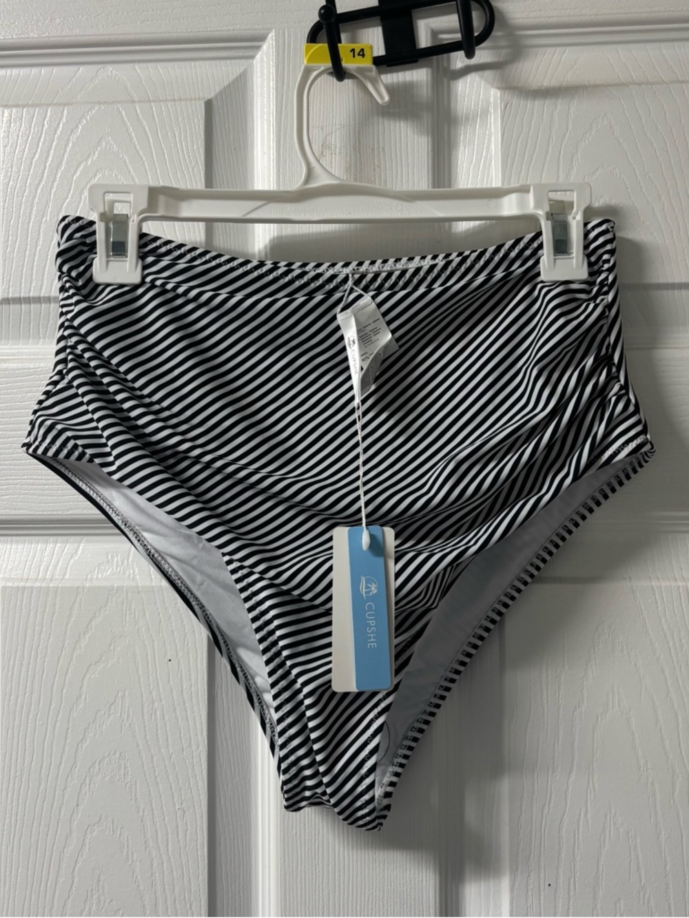 Cupshe High Waist Black & White Striped Bikini Bottoms Size Large NEW
